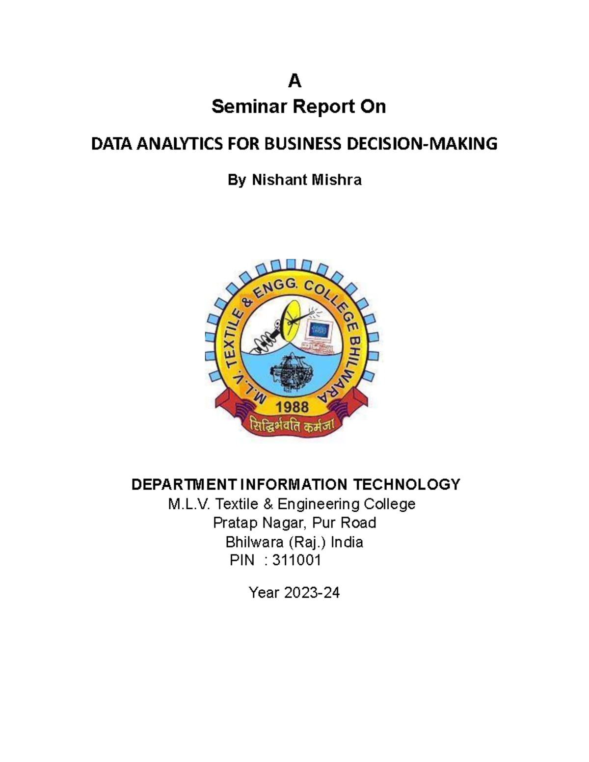 Seminar report on data analytics in business making A Seminar Report