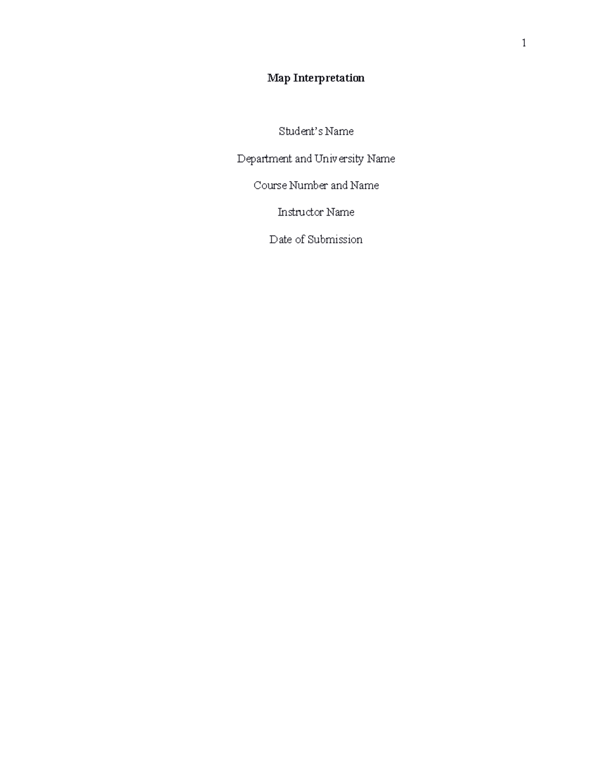 Map Interpretation - Map Interpretation Student’s Name Department and ...