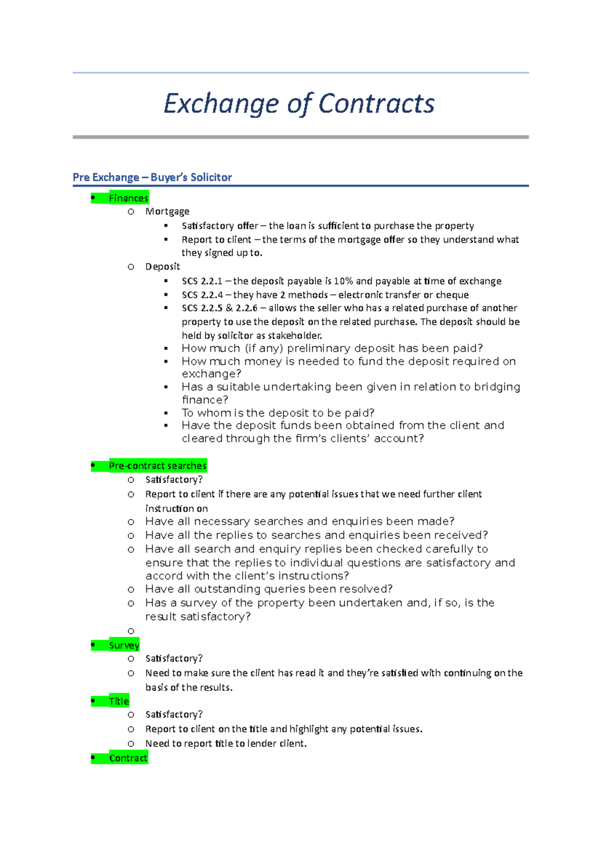 6) Exchange of Contracts Exchange of Contracts Pre Exchange Buyer’s