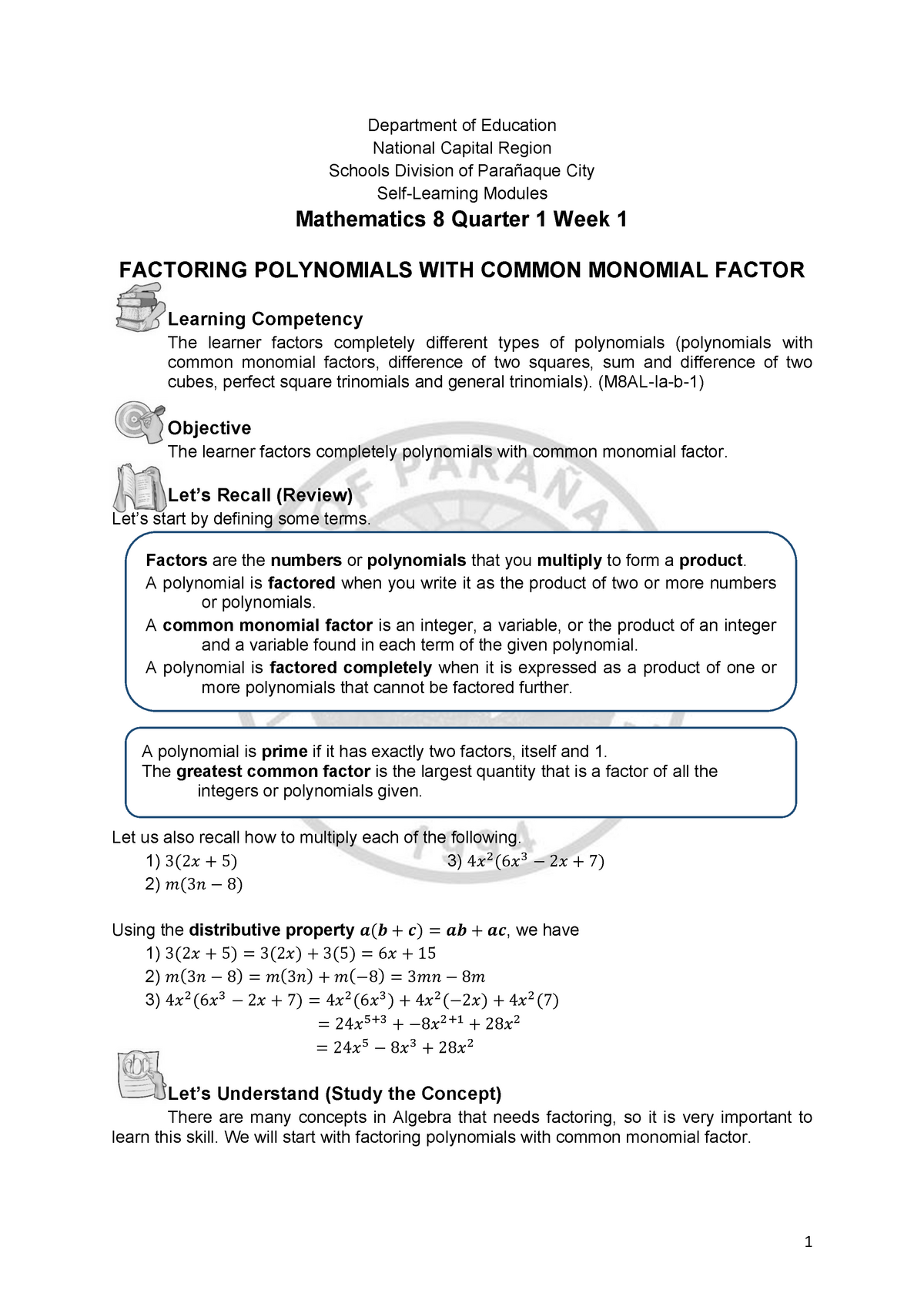 Mathematics 8 Quarter 1 Module 1 WEEK1 - Social - Studocu