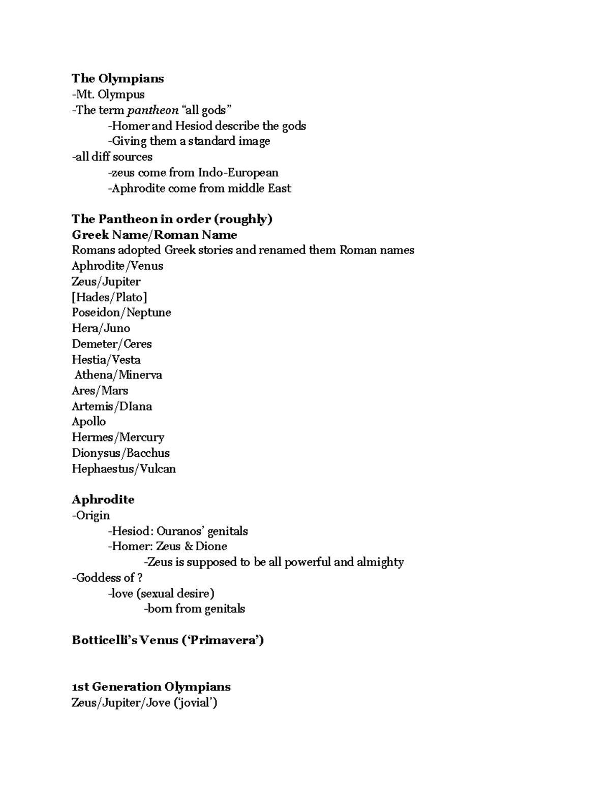 10/10 Lecture Notes - The Olympians Olympus term pantheon and Hesiod ...