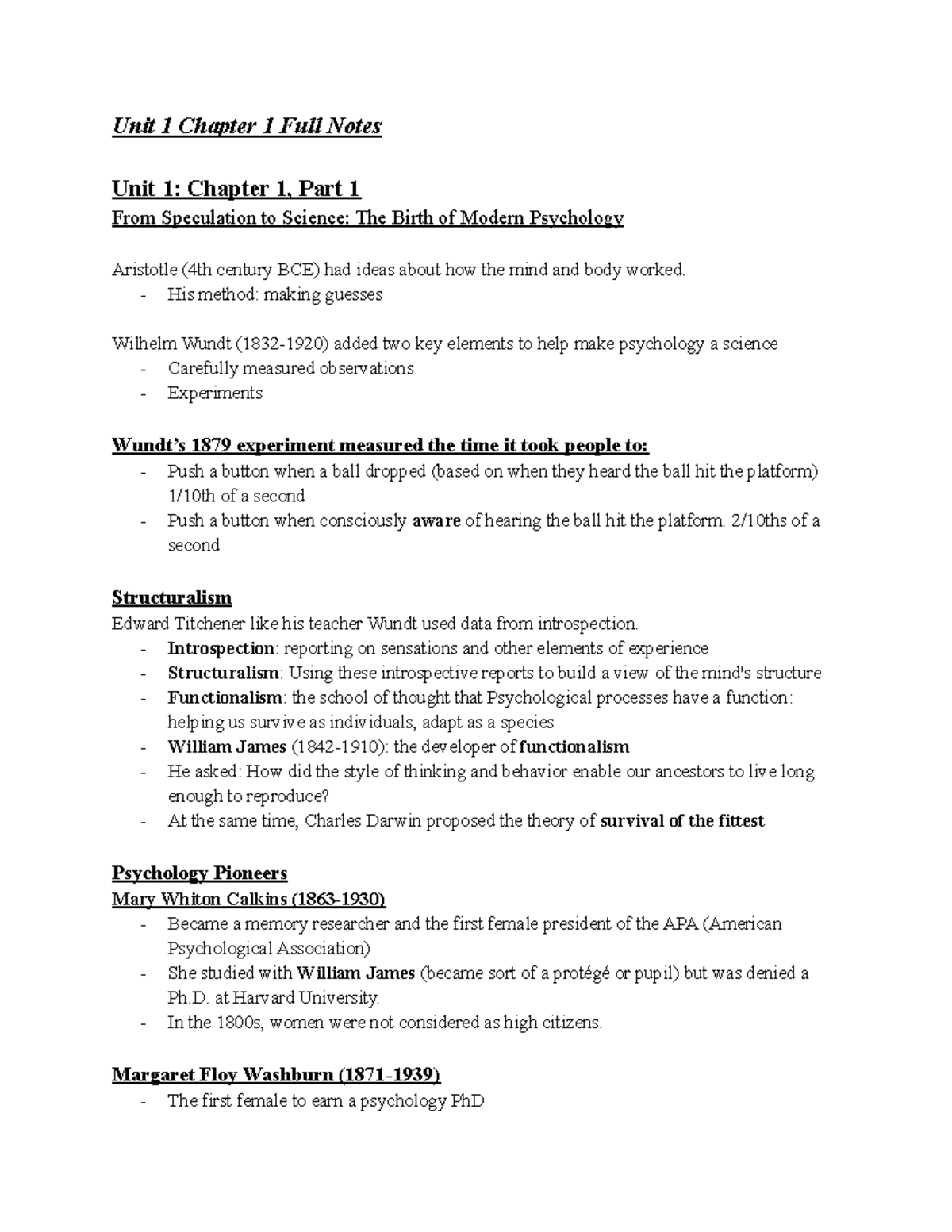 Psych Unit 1 Chapter 1 Full Notes - Unit 1 Chapter 1 Full Notes Unit 1 ...