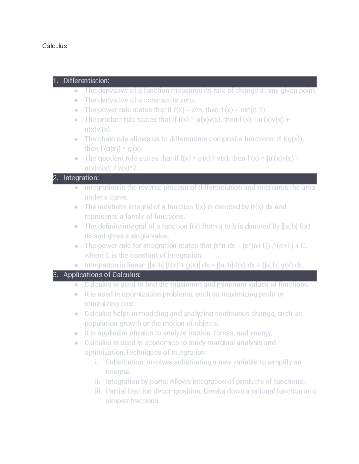 class notes on calculus - Calculus Differentiation: The derivative of a ...