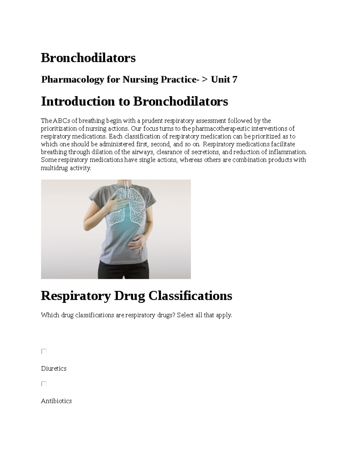 Edapt Unit 7 Gas Exchange Bronchodilators Bronchodilators