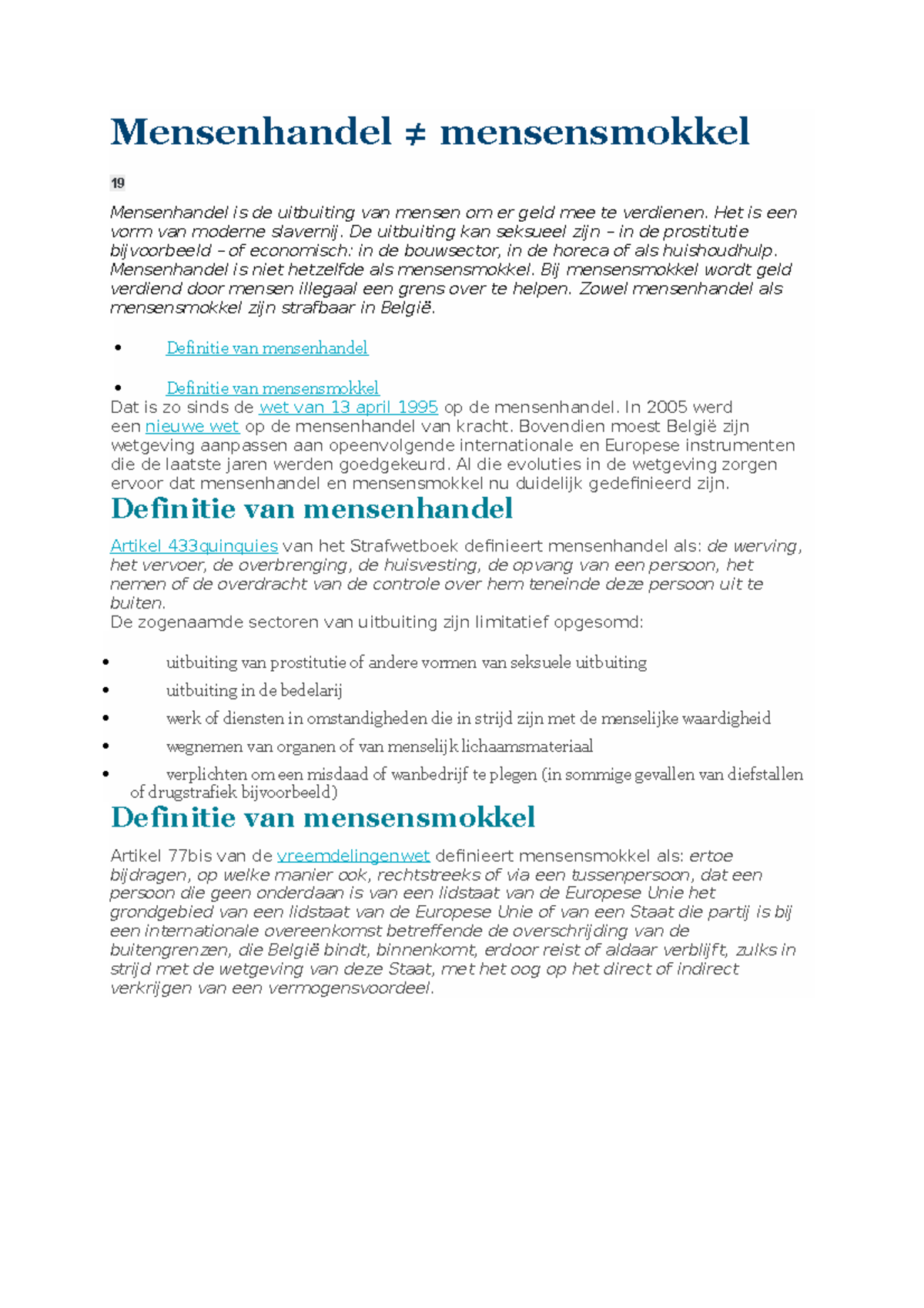 Samenvatting vastgoed - Mensenhandel ≠ mensensmokkel 19 Mensenhandel is ...