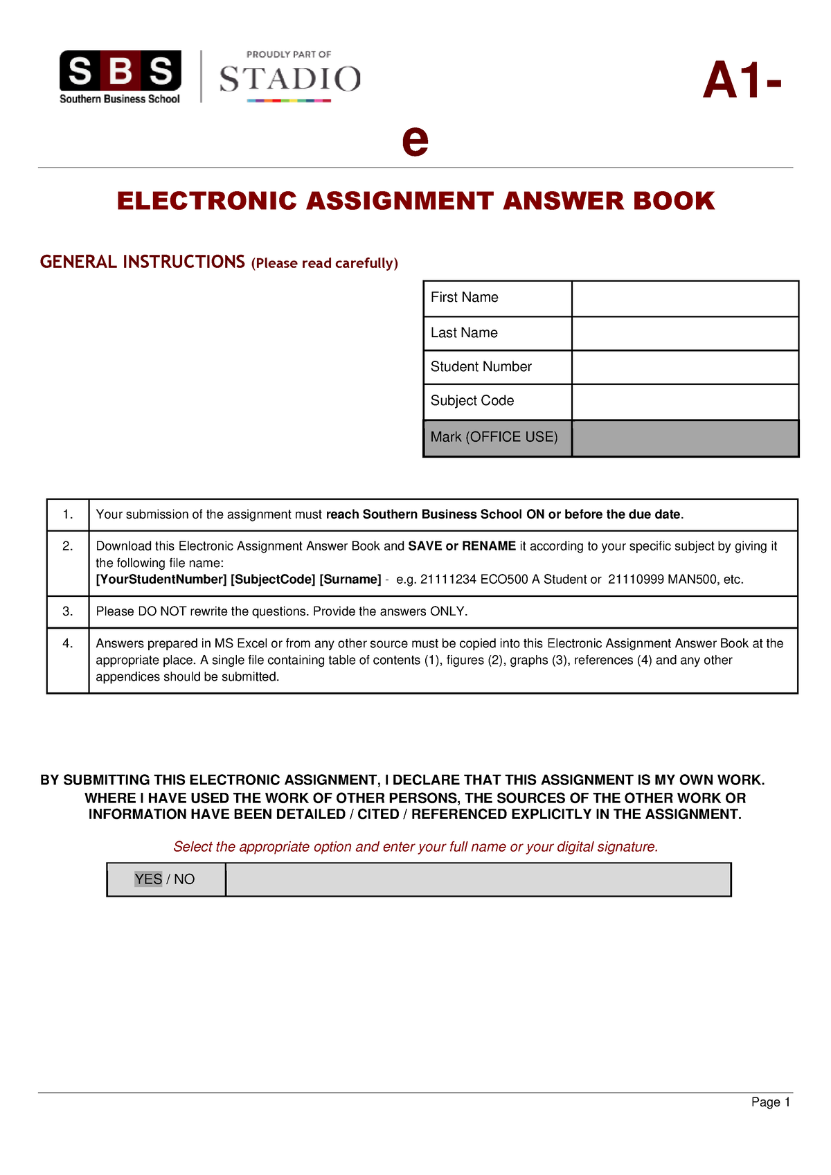 electronic assignment answer book