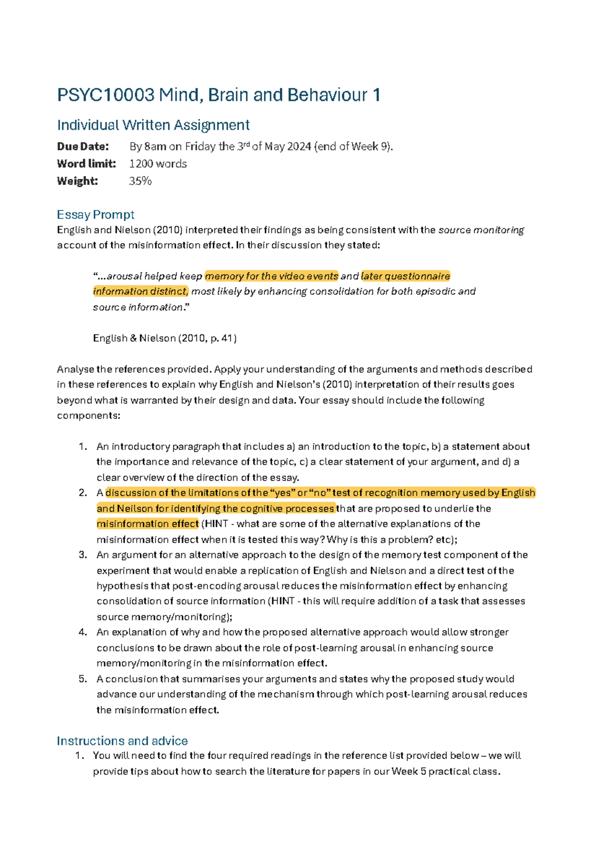 MBB-1 2024 Individual Written Assignment Final MM - PSYC10003 Mind ...