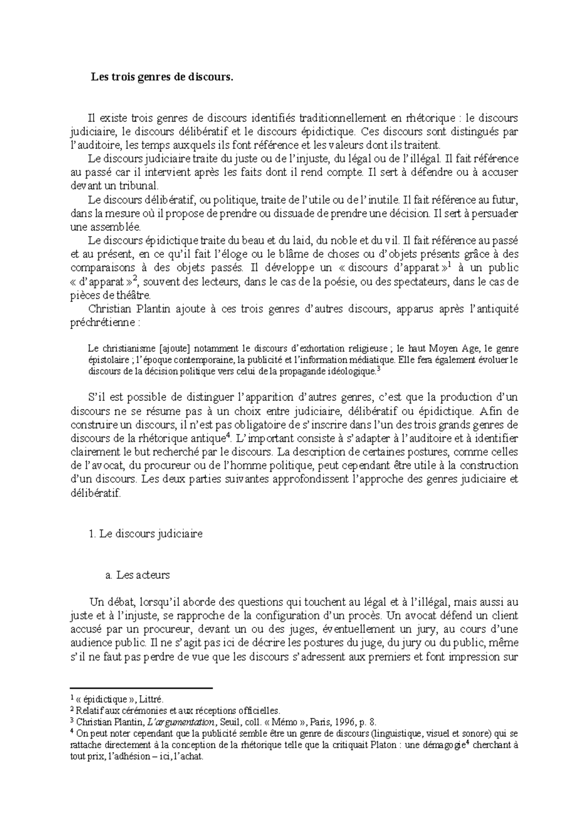 Les Trois Genres De Discours Studocu