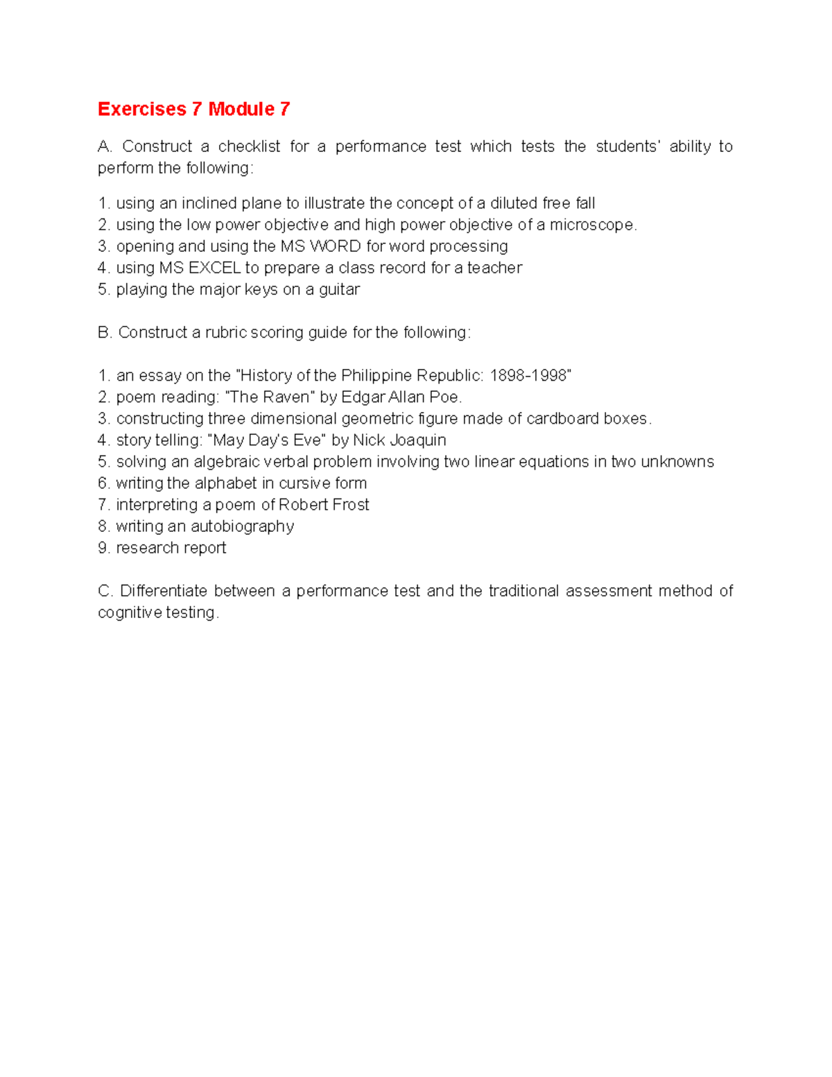 Exercises 7 Module 7 - gfhbyhrbgb - Exercises 7 Module 7 A. Construct a ...