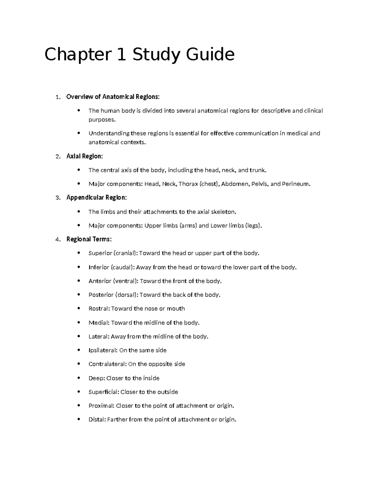 Chapter 1 Study Guide - Chapter 1 Study Guide 1. Overview of Anatomical ...