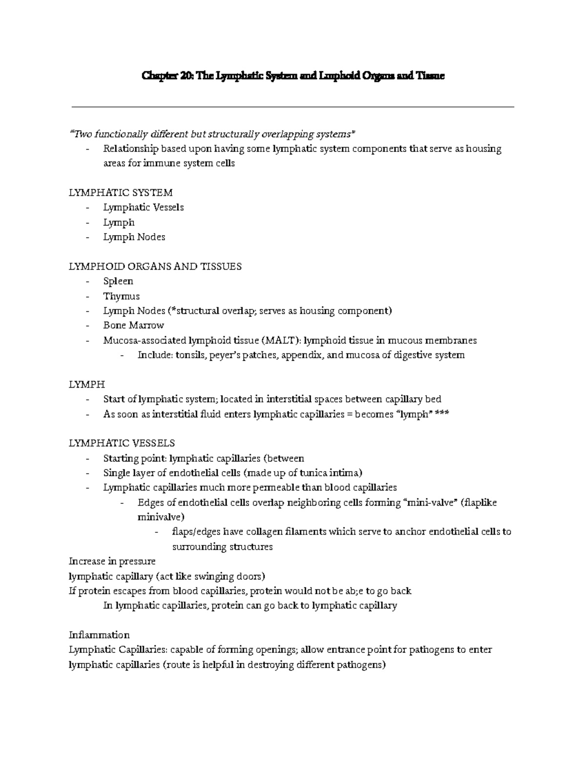 Chapter 20:The Lymphatic System and Lymphoid Organs and Tissue ...