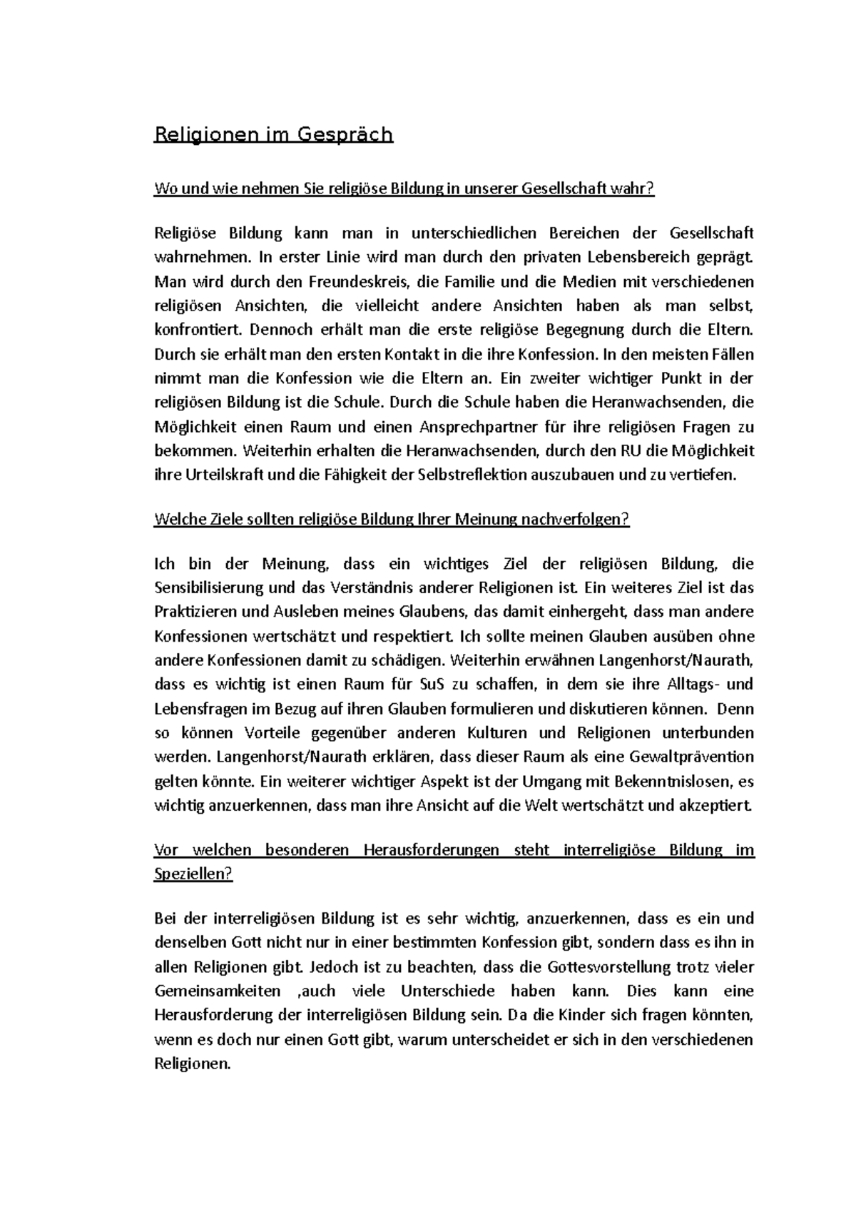 Blockaufgabe 1 - Aufgaben zum Blockseminar - Religionen im Gespräch Wo ...