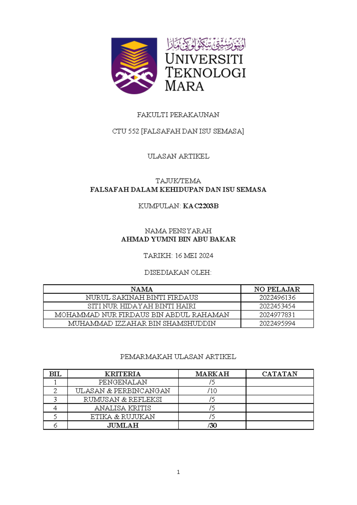 Ulasan Artikel Group 4 Ctu552 2024 Fakulti Perakaunan Ctu 552