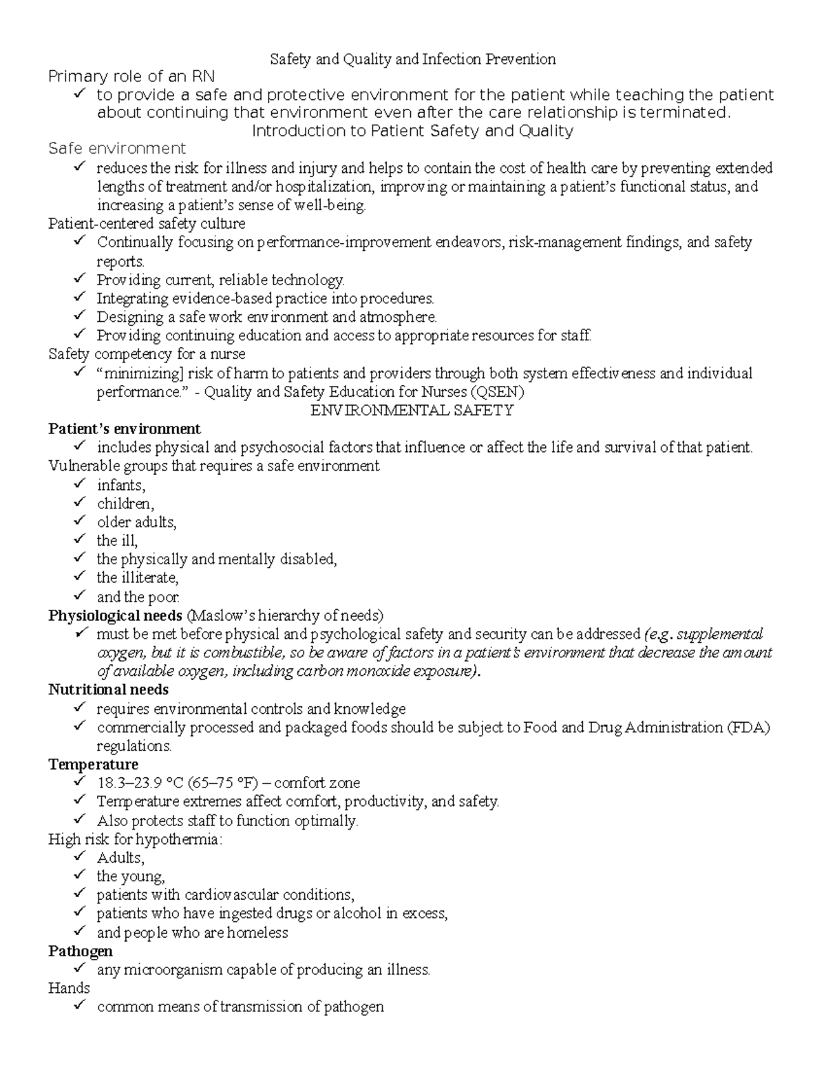 PNP midterm notes - Safety and Quality and Infection Prevention Primary ...