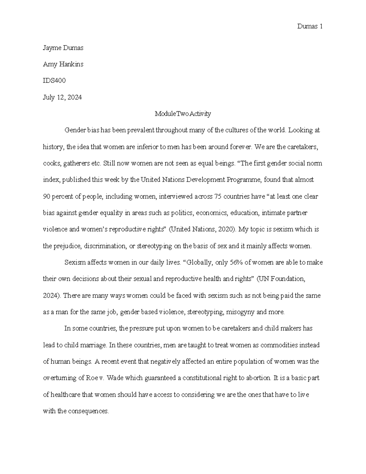 IDS400 mod 2 activity - Dumas 1 Jayme Dumas Amy Hankins IDS July 12 ...
