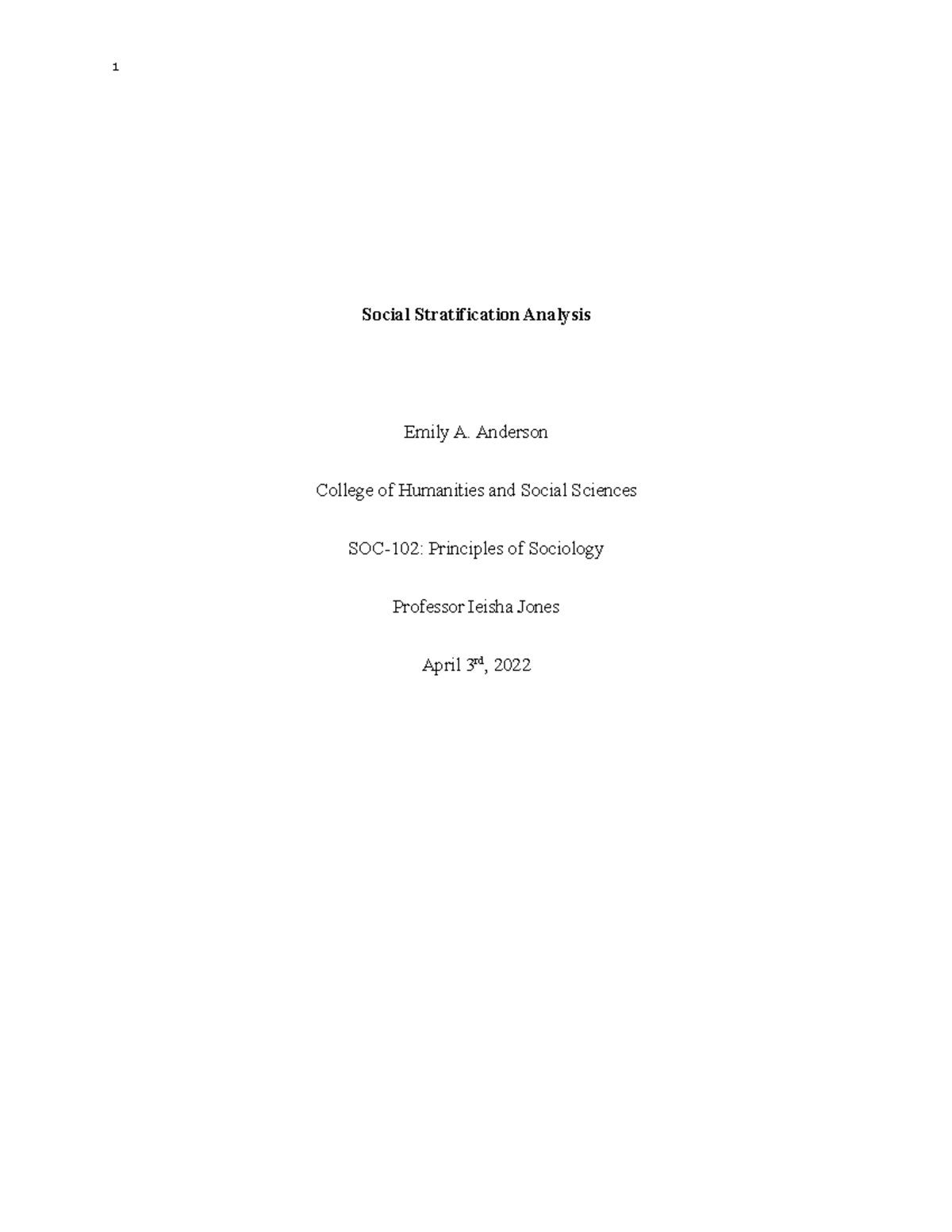 Social Stratification Analysis EA - Anderson College of Humanities and ...