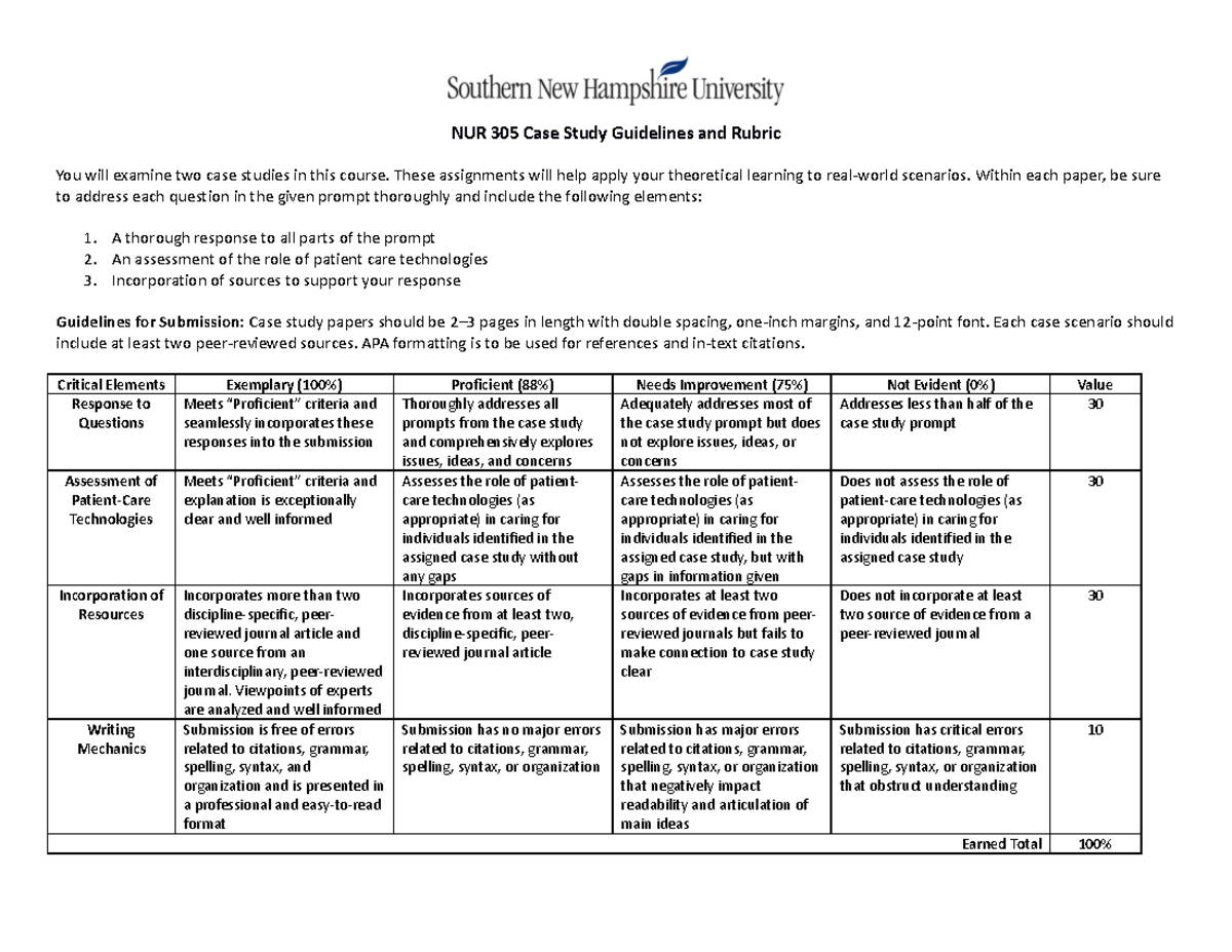 2 NUR 305 Case Study Guidelines and Rubric-4 - NUR 305 Case Study ...