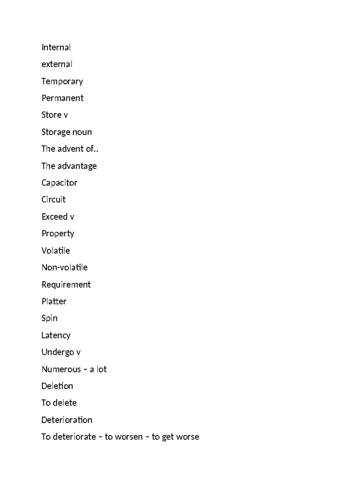 Vocabulary memorystorage - Internal external Temporary Permanent Store ...