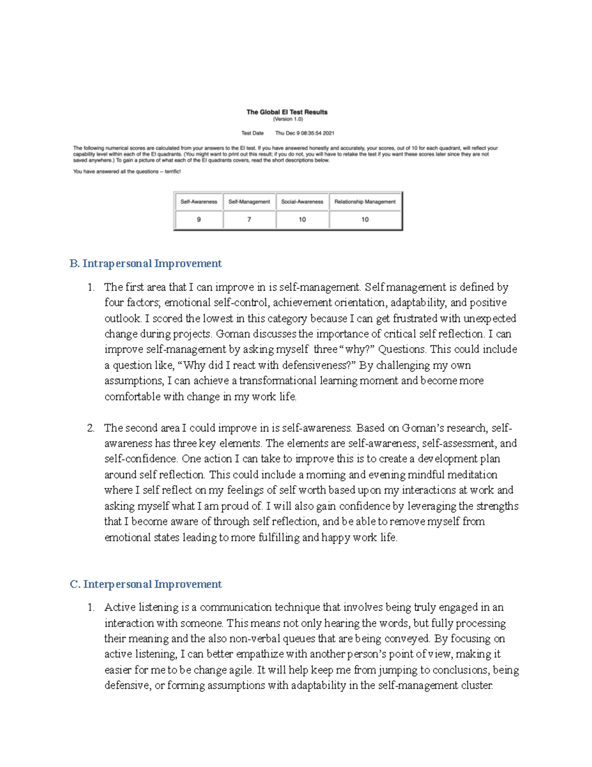 D082 Task 1 Template - passed - B. Intrapersonal Improvement The first ...