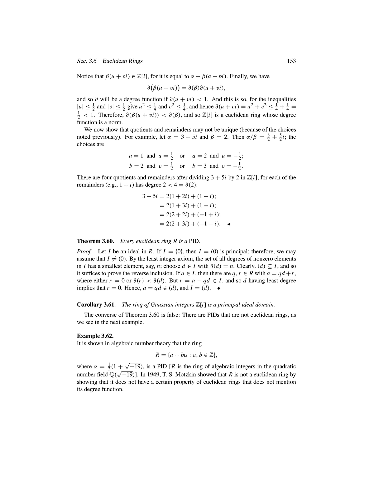 Basic Algebra 101 - Sec. 3 Euclidean Rings 153 Notice that β(u + vi) ∈ ...