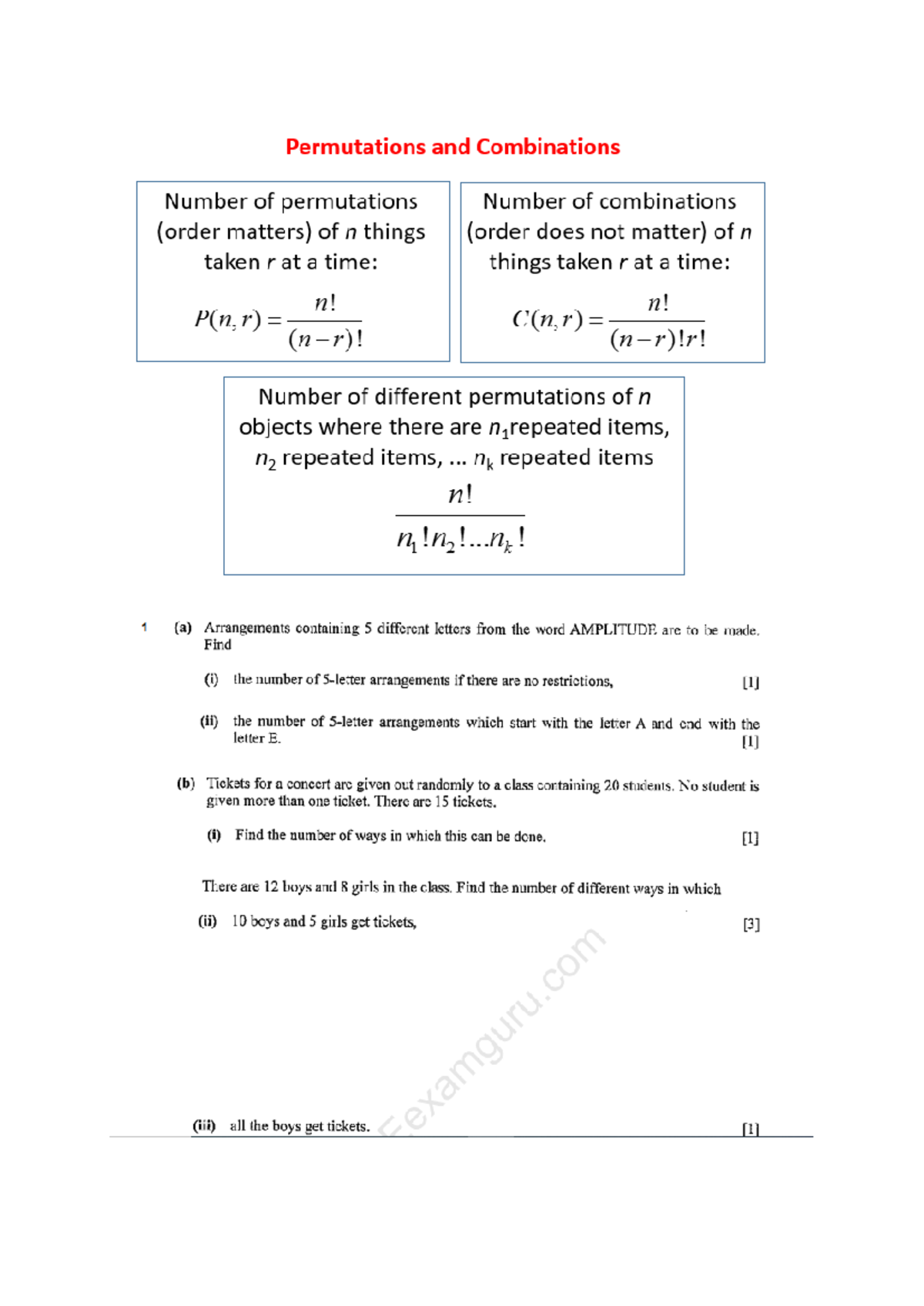 2918 odev 10add perm and com hw - Permutations and Combinations Number ...