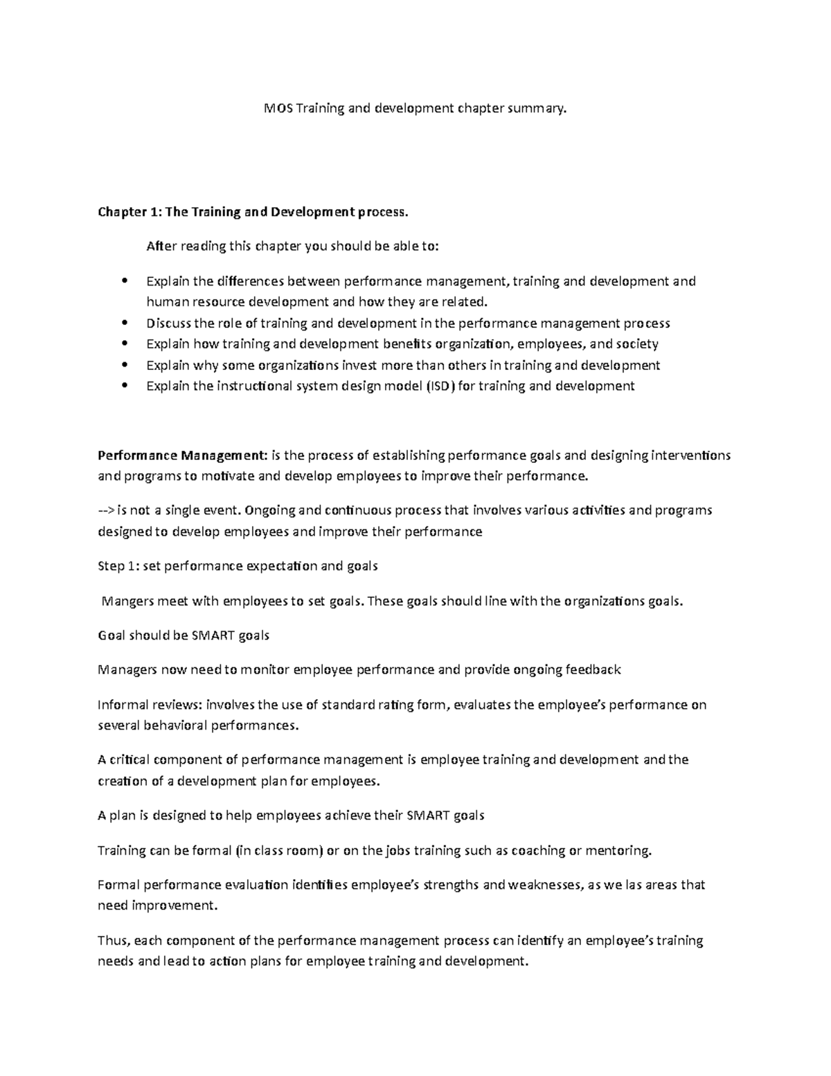 MOS Training and development chapter summary 1-6 - Chapter 1: The ...