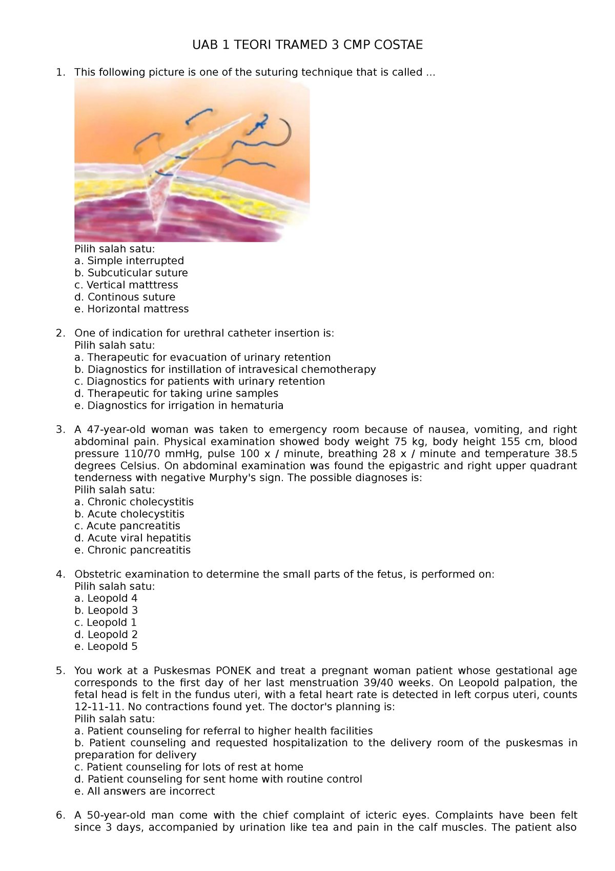 SOAL UAB 1 Tramed 3 CMP - Tugas - UAB 1 TEORI TRAMED 3 CMP COSTAE This ...