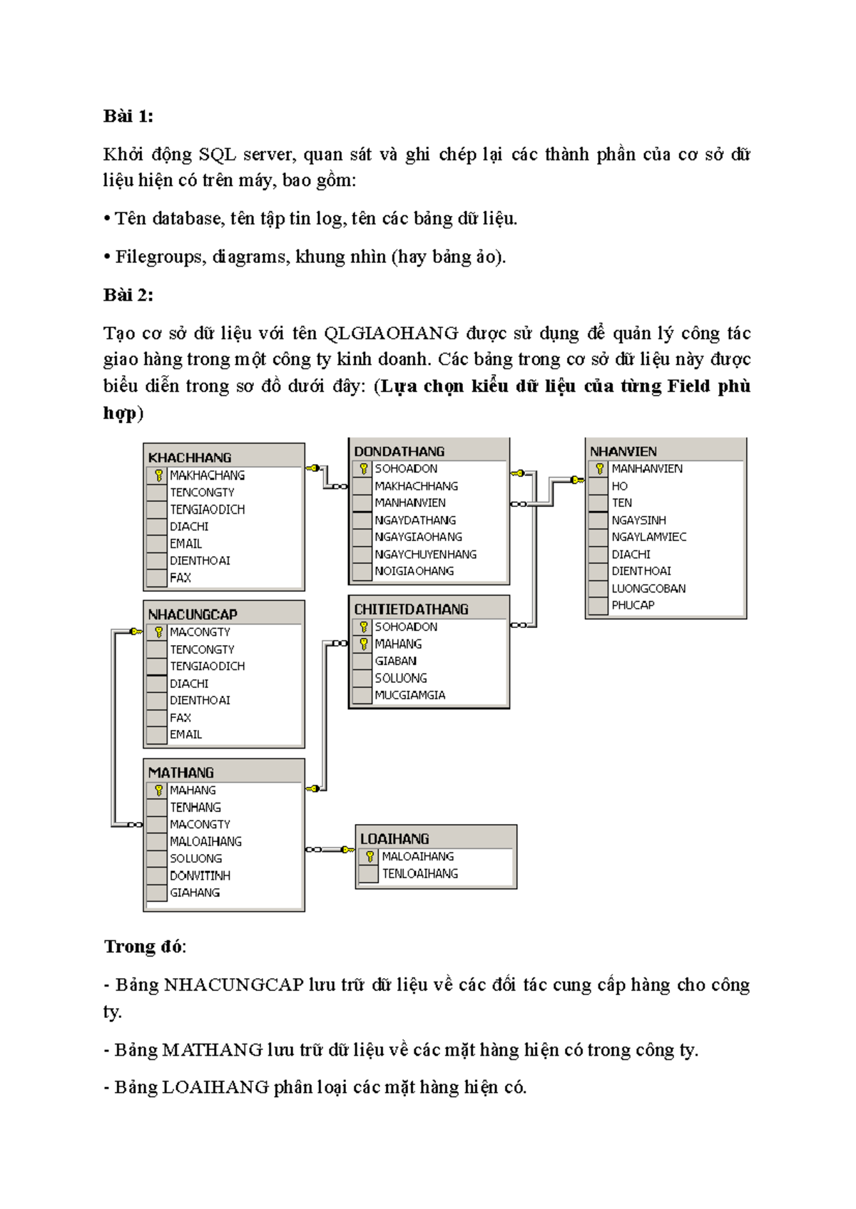 Bài tập thực hành buổi 3 - thực hành - Bài 1: Khởi động SQL server ...