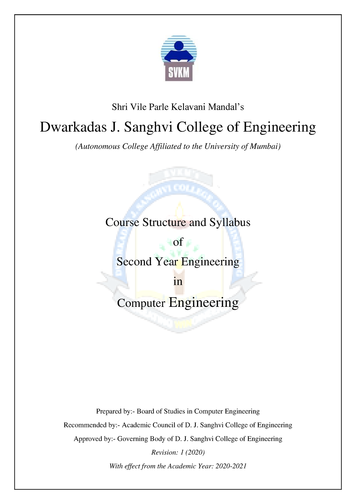 199 FAQ Second Year B Tech Syllabus With Cover Page - Shri Vile Parle ...