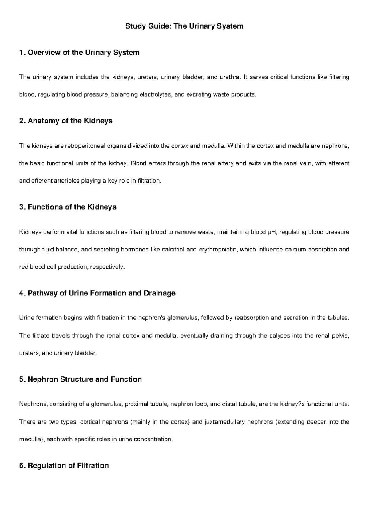 Urinary System Study Guide - Study Guide: The Urinary System 1 ...