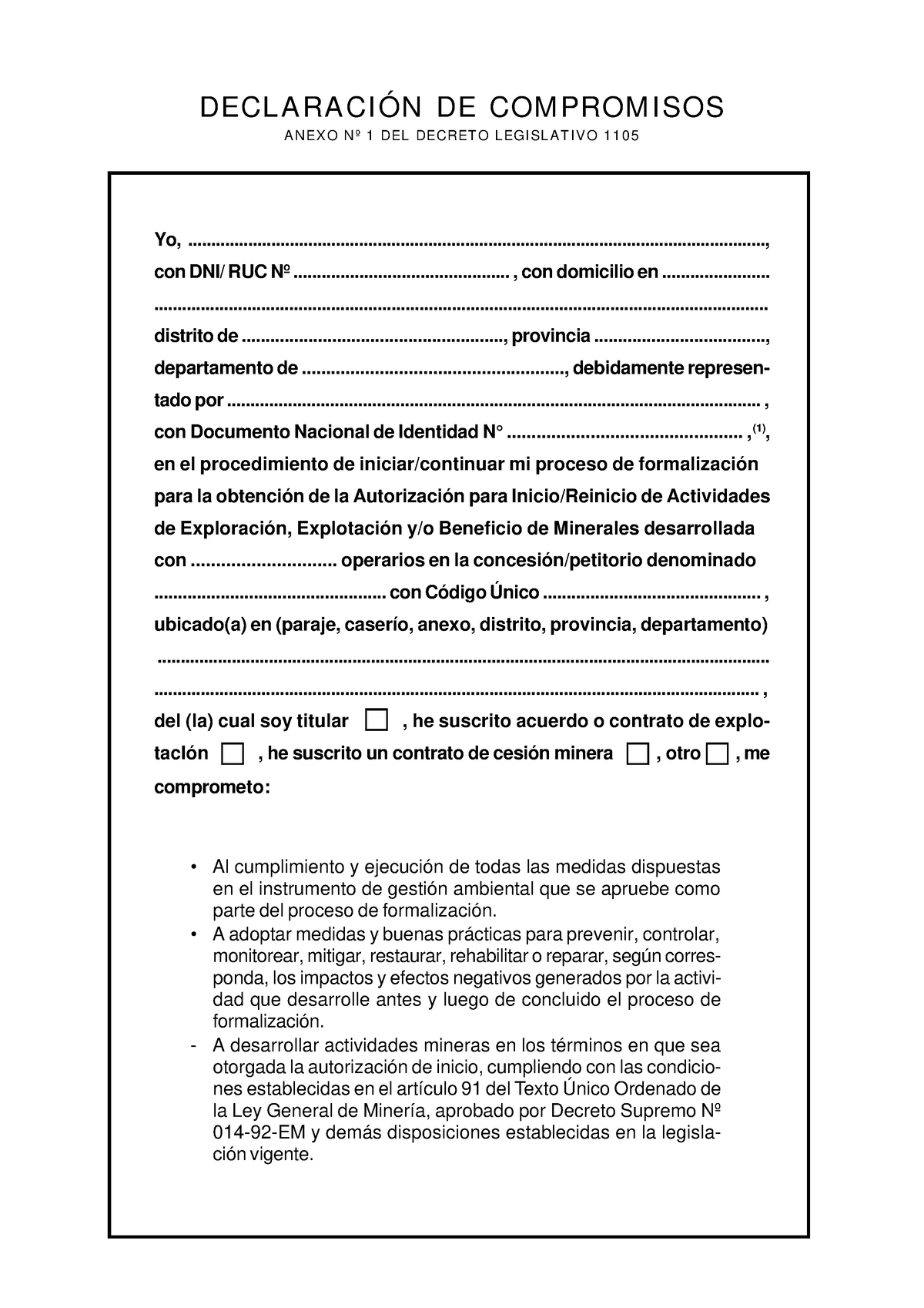 Declaracion DE Compromisos 2 - DECLARACIÓN DE COMPROMISOS ANEXO Nº 1 ...