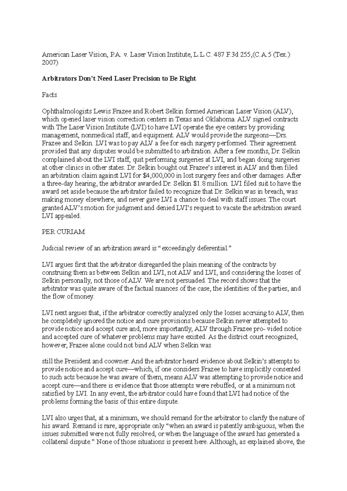 ALV v. LVI asssssssa American Laser Vision, P. v. Laser Vision