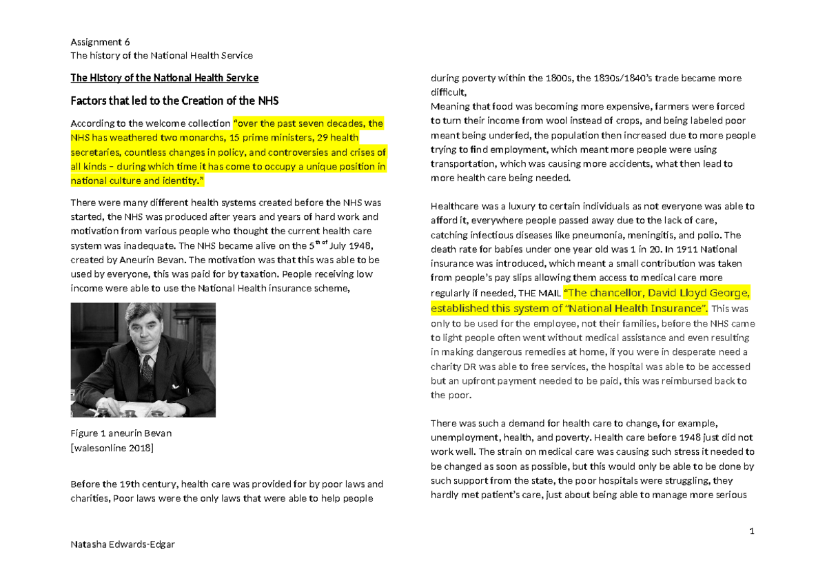 Assignment 6 - The history of the National Health Service The History ...