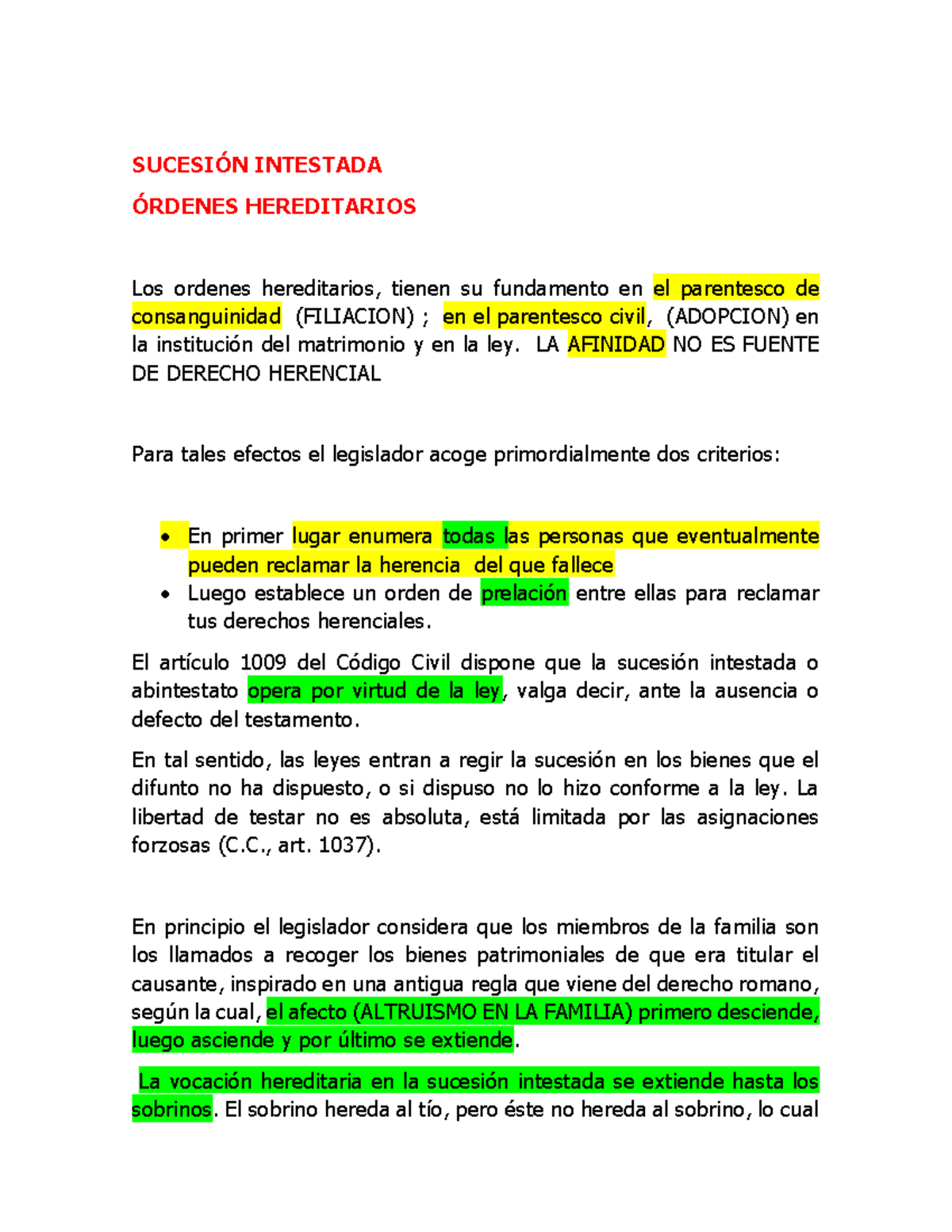 Sucesión Intestada - SUCESI”N INTESTADA ”RDENES HEREDITARIOS Los ...