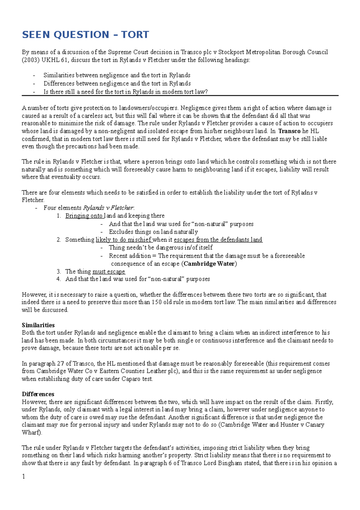 Final 15 4 May 2019, questions and answers - SEEN QUESTION – TORT By ...