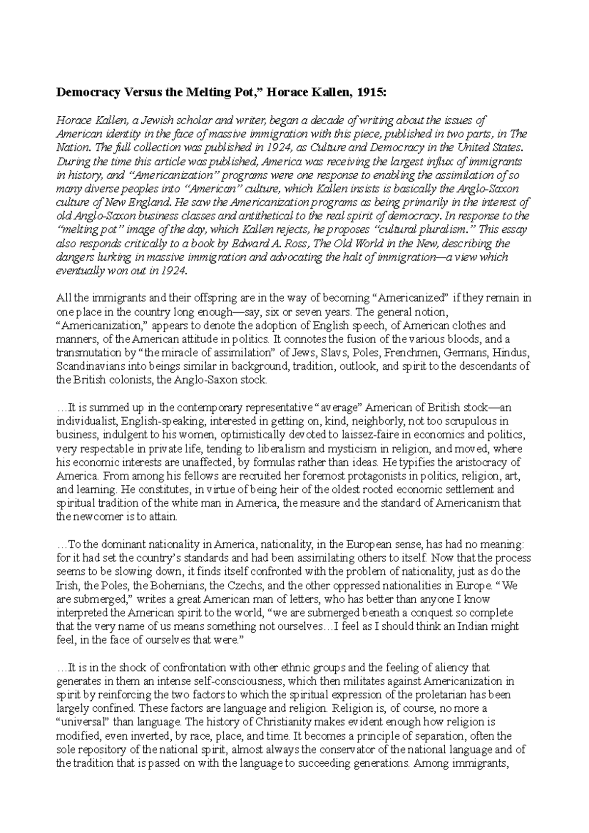 Democracy Versus the Melting Pot - The full collection was published in ...