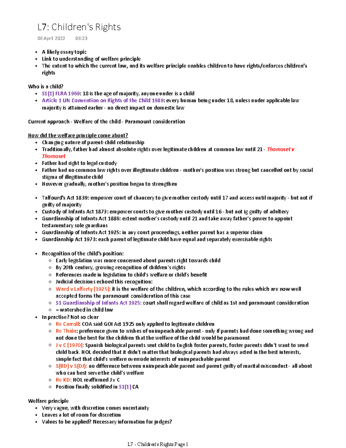 L7 Childrens rights A likely essay topic Link to understanding of