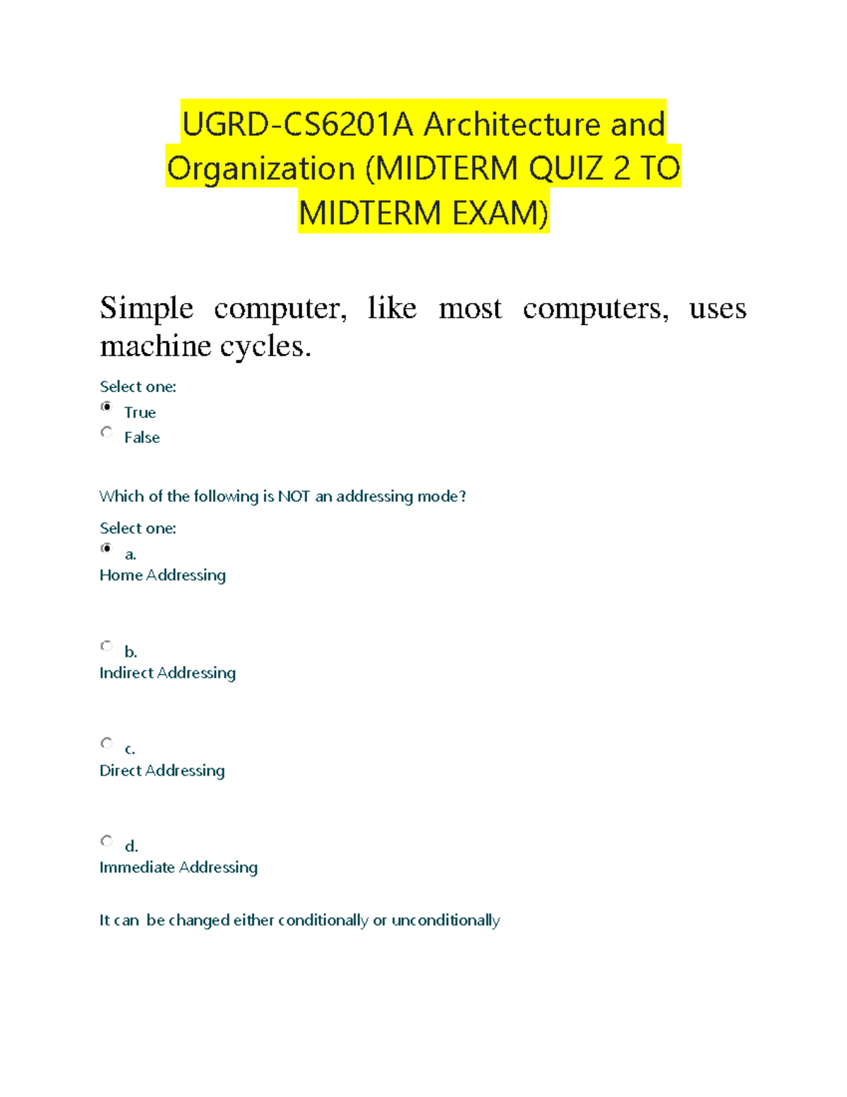 Computer Architecture And Organization CS6204A - UGRD-CS6201A ...