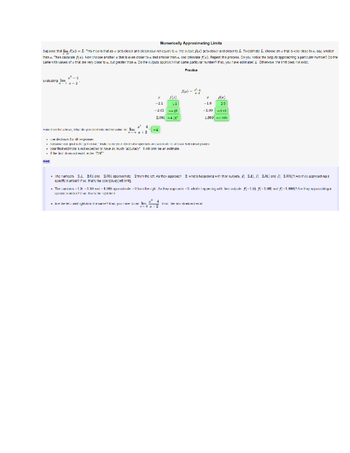 Calculus 1 - WebWork - Topic: Limits - Introduction - Problem 4 - MATH 1201 - Studocu