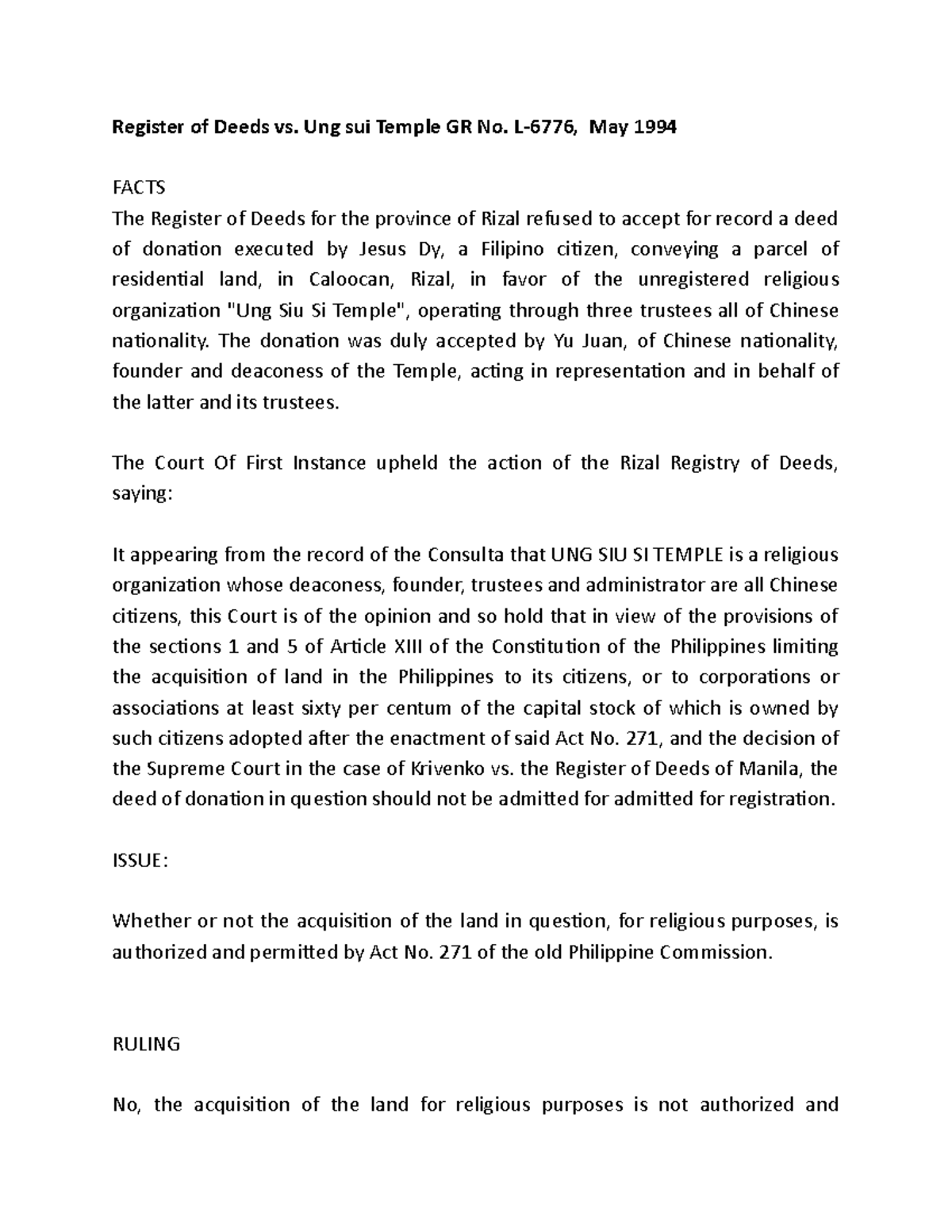 5-8 - ... - Register of Deeds vs. Ung sui Temple GR No. L-6776, May ...