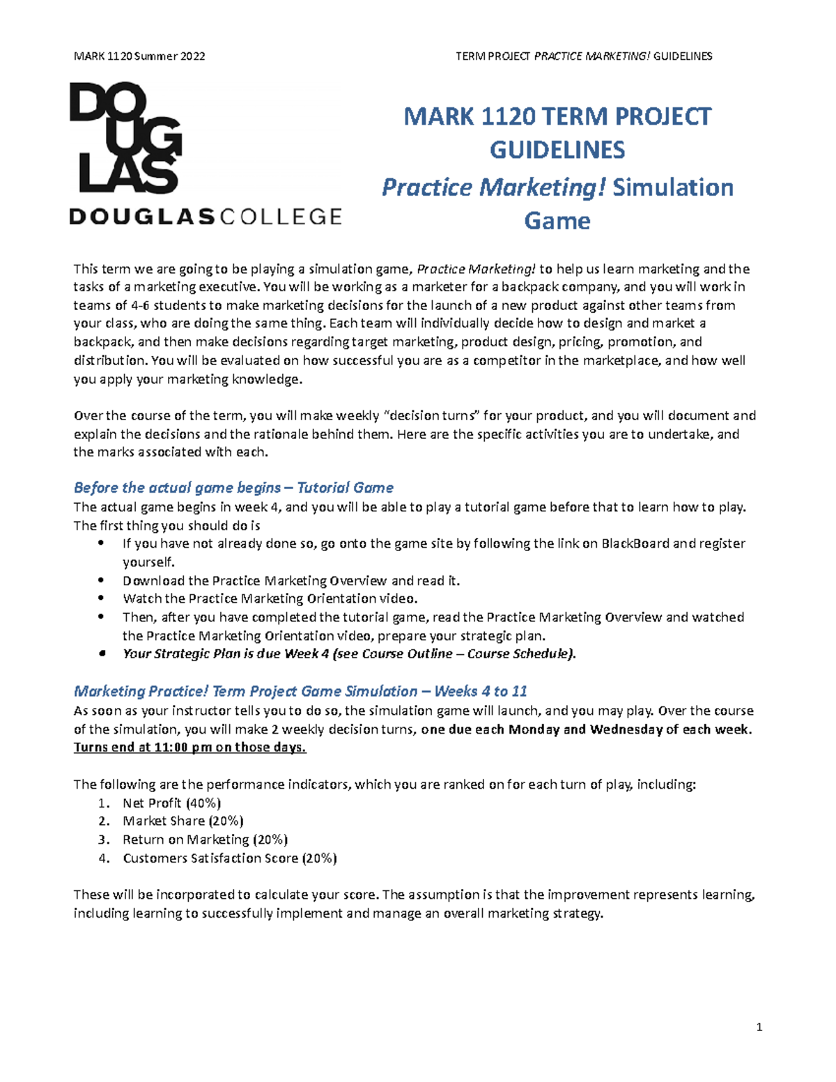 Practice Marketing Simulation Term Project Guidelines Summer 2022 ...