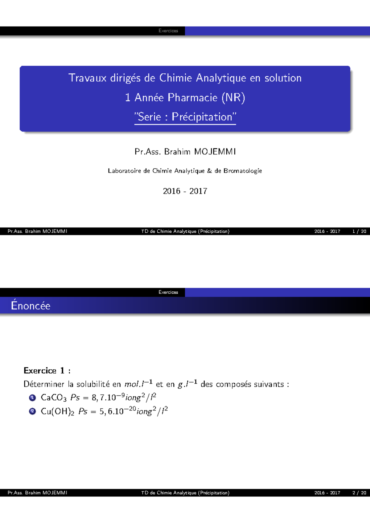 Travaux Dirig S De Chimie Analytique En Solution Ann E Pharmacie