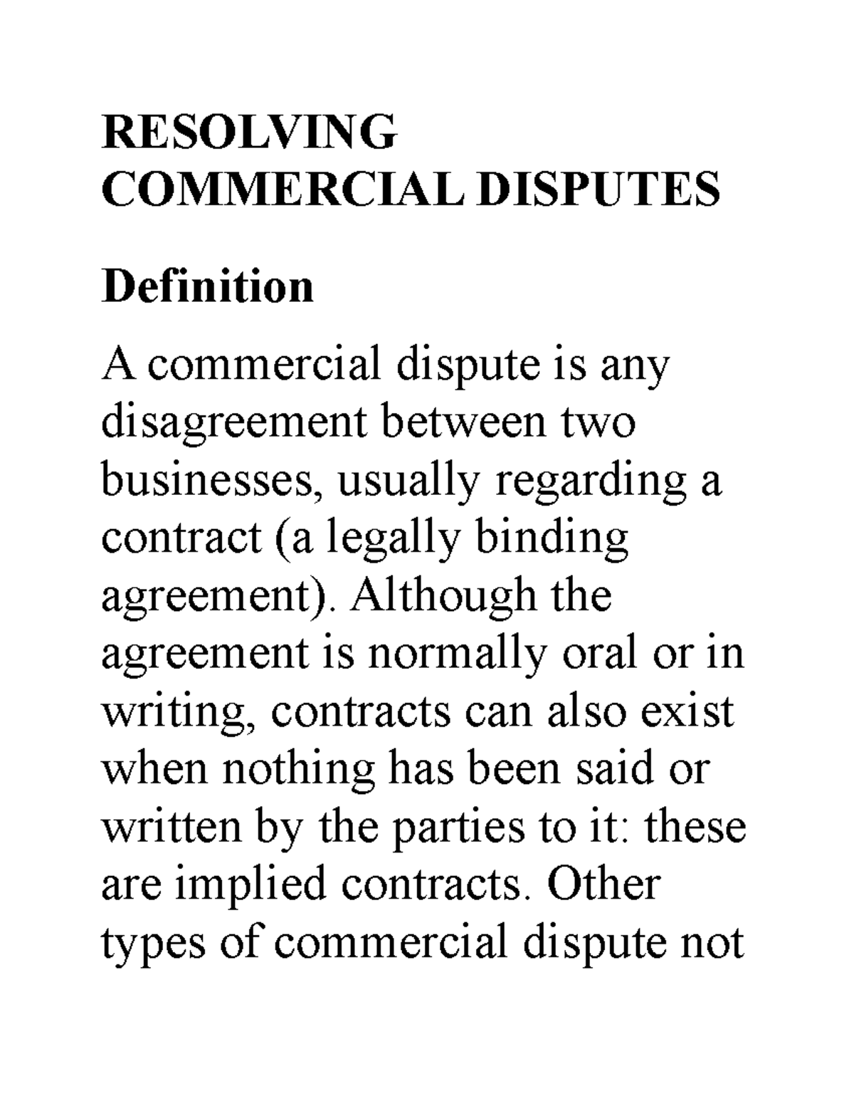 Alternative Dispute Resolution Mechanism RESOLVING COMMERCIAL