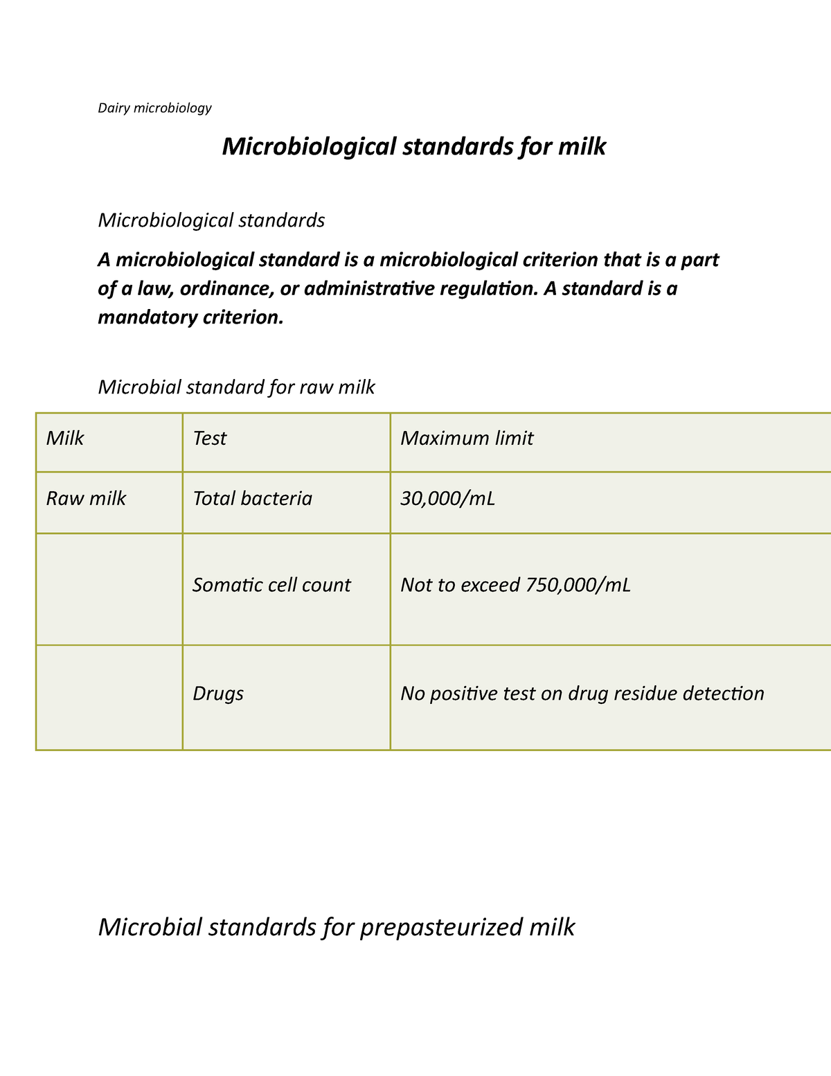 Dairy Microbiology Standards - Dairy Microbiology Microbiological ...