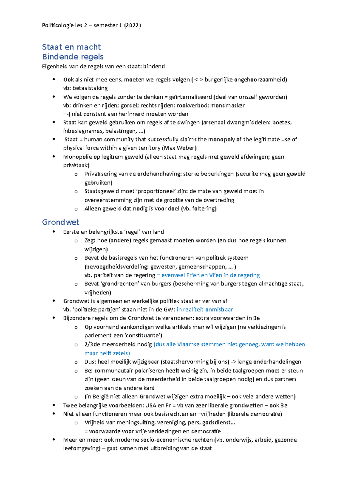 Les 2 Politiek - Samenvatting Tweede Les - Staat En Macht Bindende ...