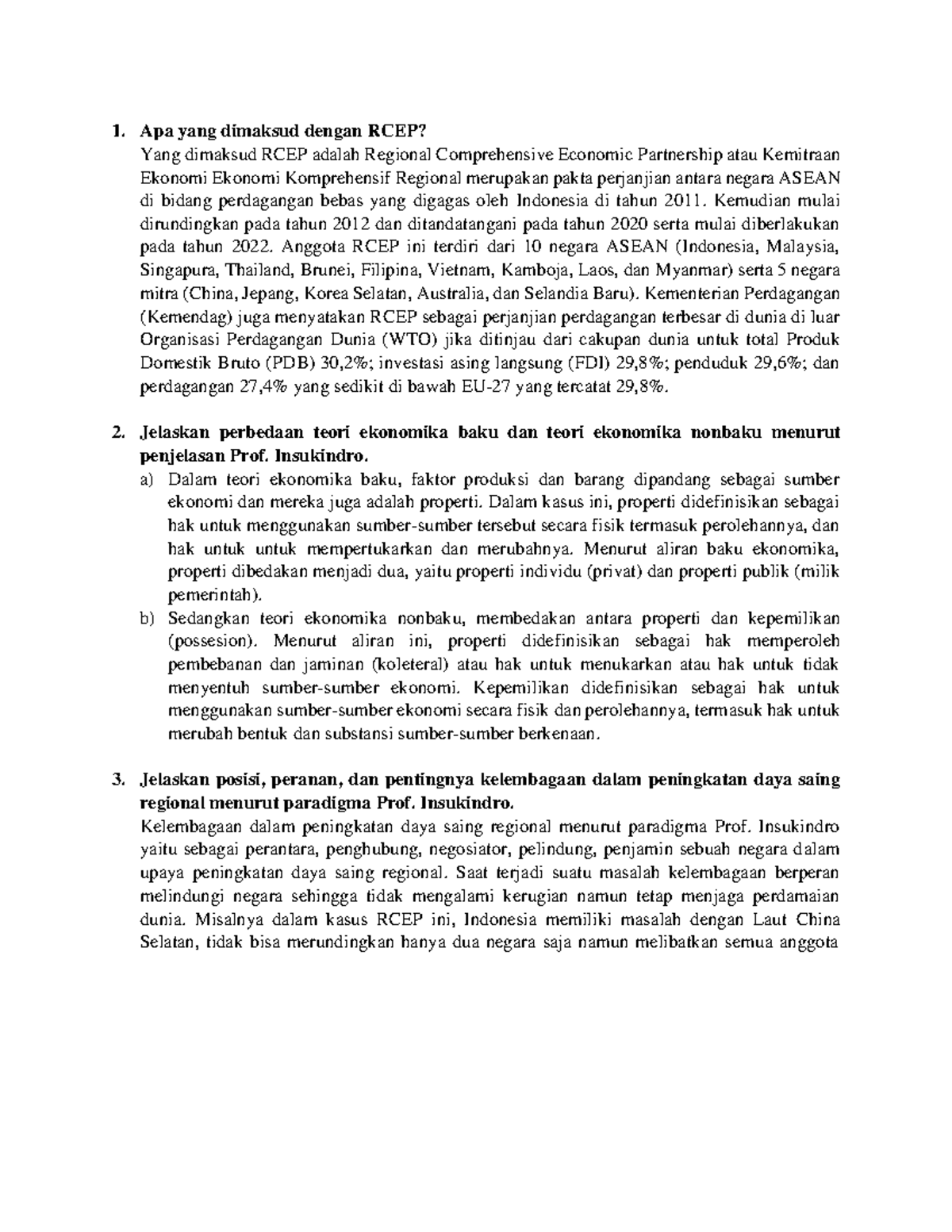 Kelembagaan ekonomi - semoga membantu! - Apa yang dimaksud dengan RCEP ...