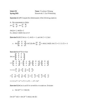 Math 152 Homework 4 - Math 152 Name: Vouchnai Chheang Spring 2021 ...