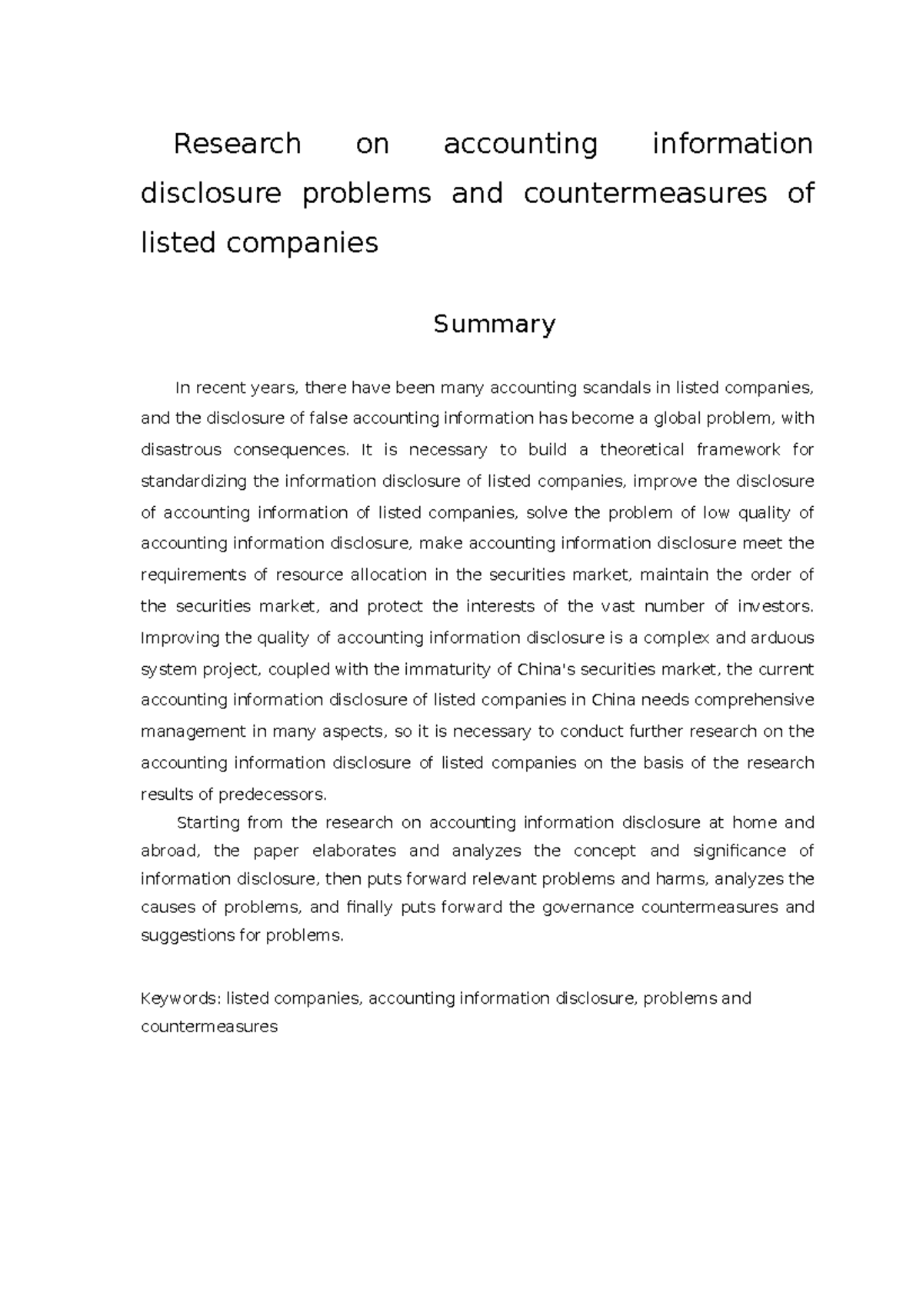 Research on accounting information disclosure problems and ...