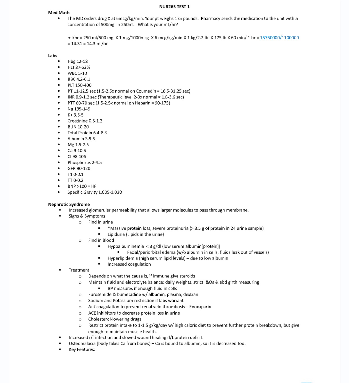 265 Test 1 Study Guide Updated - NUR265 - Studocu