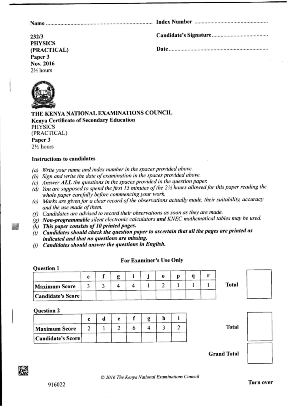 2016-kcse- Physics-pp3 - Education - Studocu